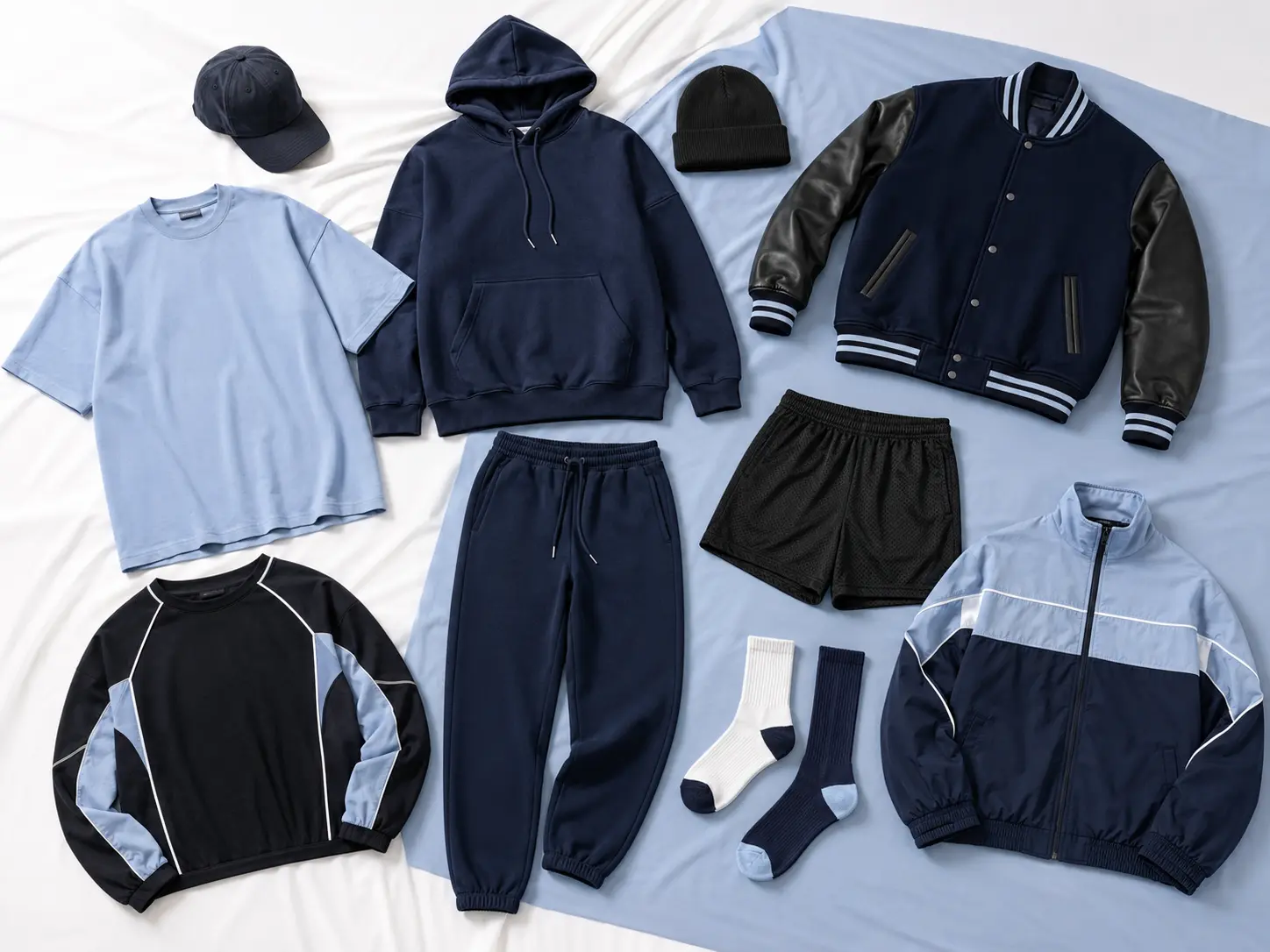 Custom clothing collection flat lay